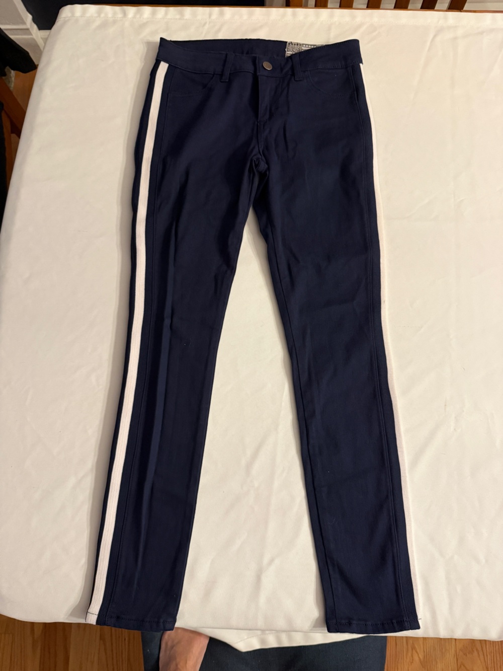 Siwy Navy Blue Stretch Pants with White Side Stripes
